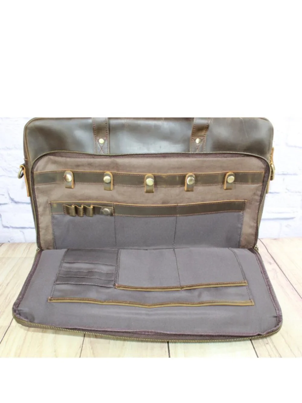 Men's Brown Leather Laptop Briefcase Messenger Bag Work Travel 18 x 12 x 3.5